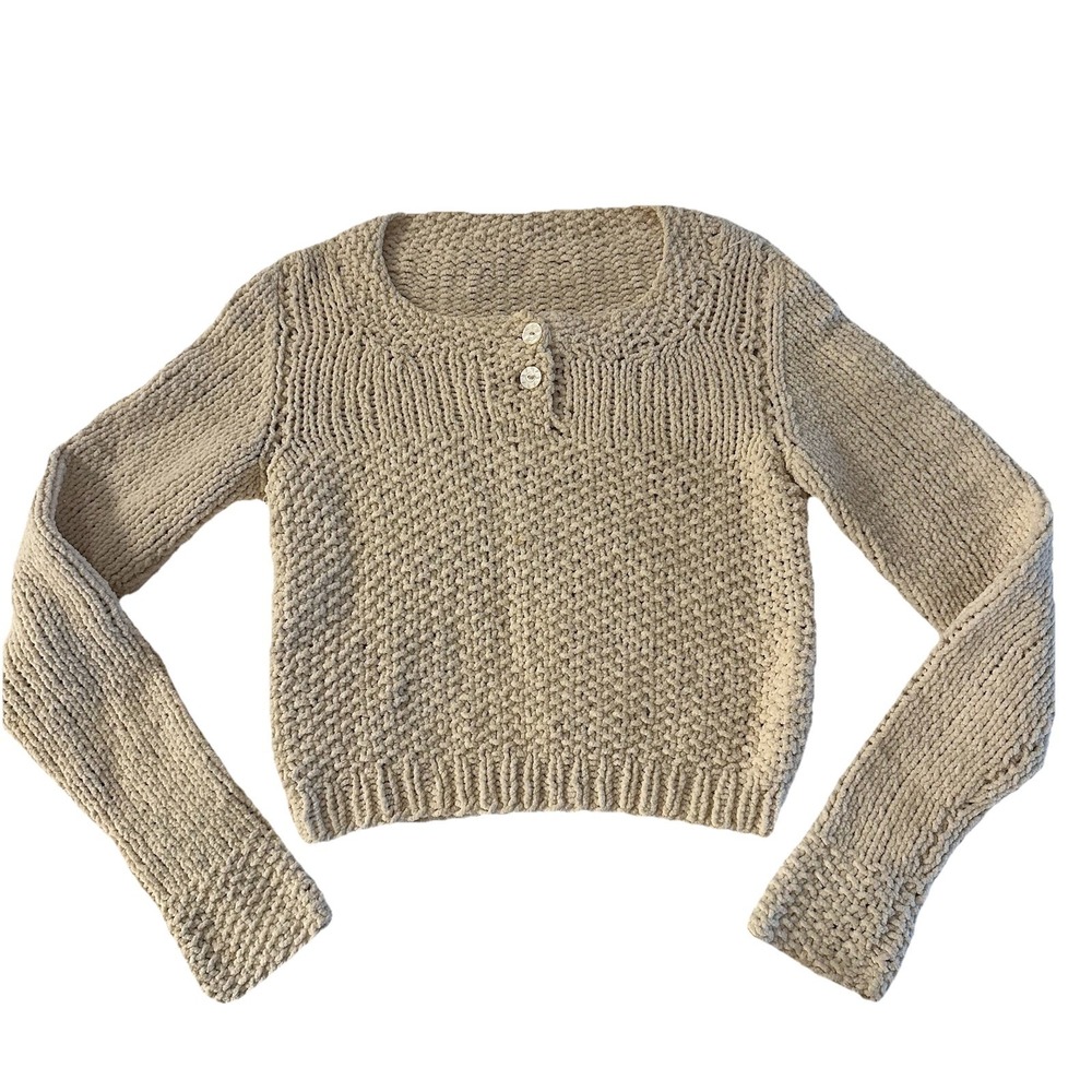 Crochet Cropped Sweater S Ivory Cottagecore Festival Artsy Open Knit Handmade